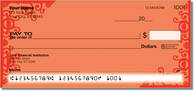 Scarlet floral scrolls decorate this eye-catching personal check design. Click to see it now!