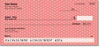 This sweet personal check design features a honeycomb pattern in a vibrant red. Click to see it!