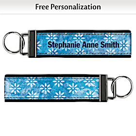 Boho Batik Blue Wristlet Keychain