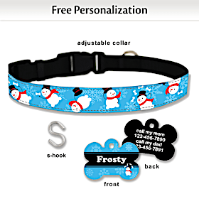 Snowman's Best Friend Pet Collar and Personalized Tag Set