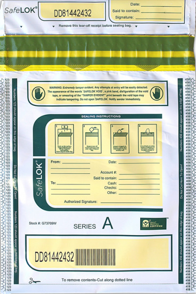 White SafeLok Deposit Bag, 9'' X 12''