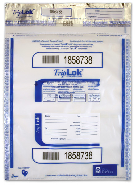 Clear TripLok Deposit Bag with Pocket, 12'' X 16''