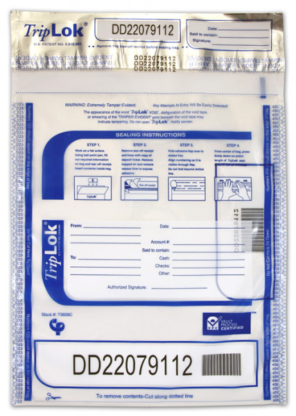 Clear TripLok Deposit Bag, 9'' X 12''