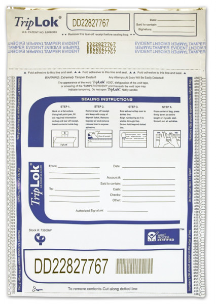 White TripLok Deposit Bag, 9'' X 12''