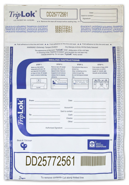 White TripLok Deposit Bag with Pocket, 9'' X 12''
