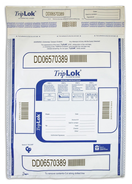 White TripLok Deposit Bag with Pocket, 12'' X 16''