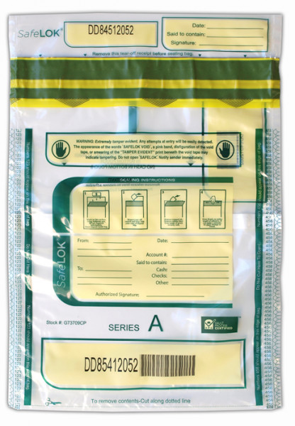 Clear SafeLok Deposit Bag with Pocket, 9'' X 12''