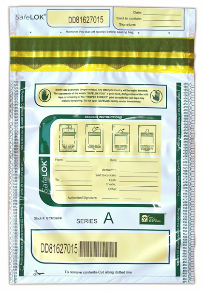 White SafeLok Deposit Bag with Pocket, 9'' X 12''