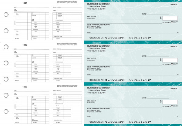 Teal Marble Multi-Purpose Hourly Voucher Business Checks