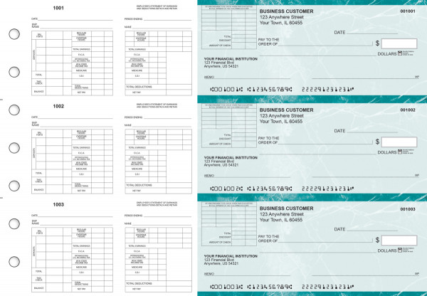 Teal Marble Multi-Purpose Corner Voucher Business Checks