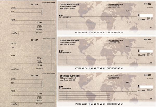 World Map Itemized Payment Business Checks