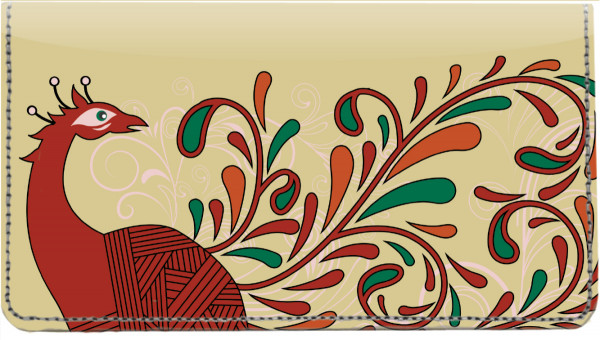 Fancy Peacocks Leather Checkbook Cover