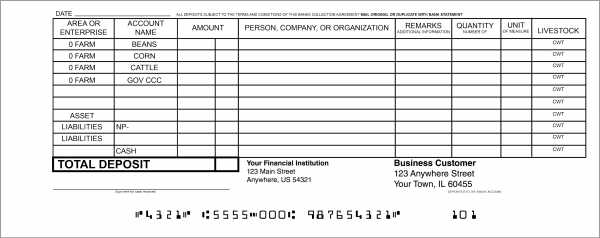 Classic Deposit Slips, Agriculture Account