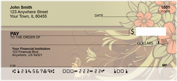 Chocolate Floral Stripes Personal Checks