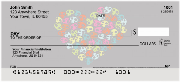 Colorful Skull of Hearts Personal Checks