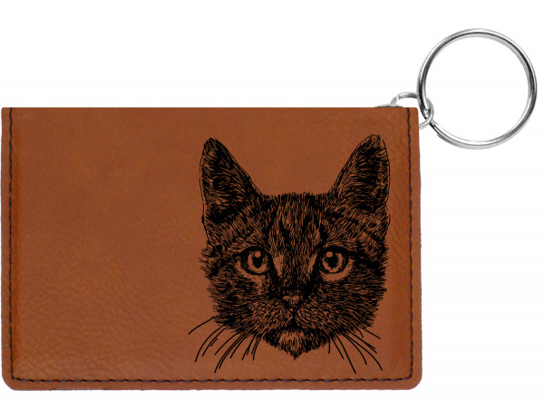 Tabby Cat Engraved Leather Keychain Wallet
