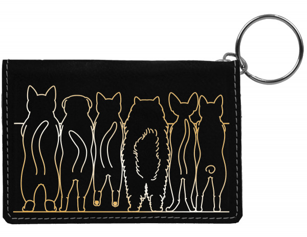 Cat Tails Engraved Leather Keychain Wallet