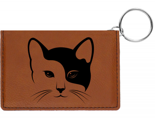 Yin Yang Kitty Engraved Leather Keychain Wallet