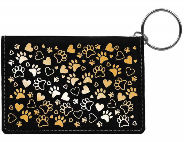 Paw Prints Engraved Leather Keychain Wallet
