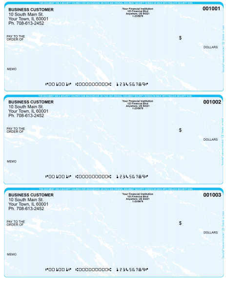 Teal Marble 3 Per Page Laser Checks