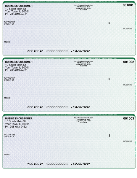 Blue Green 3 Per Page Laser Checks