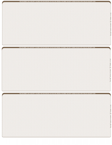 Tan Safety Blank 3 Per Page Laser Checks