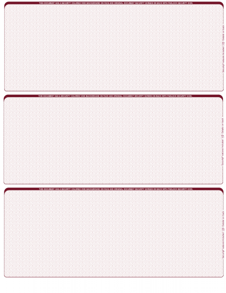 Burgundy Safety Blank 3 Per Page Laser Checks