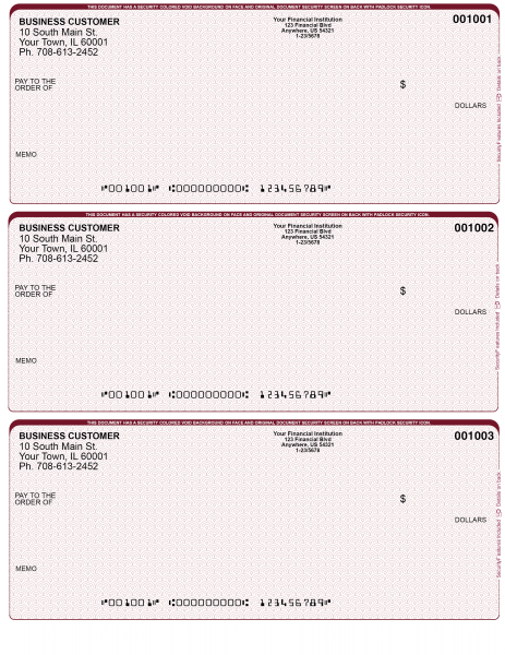 Burgundy Safety 3 Per Page Laser Checks