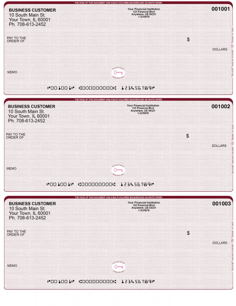 Burgundy Safety High Security 3 Per Page Laser Checks