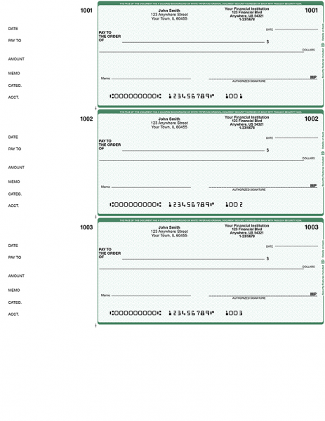 Green Safety 3 Per Page Wallet Checks