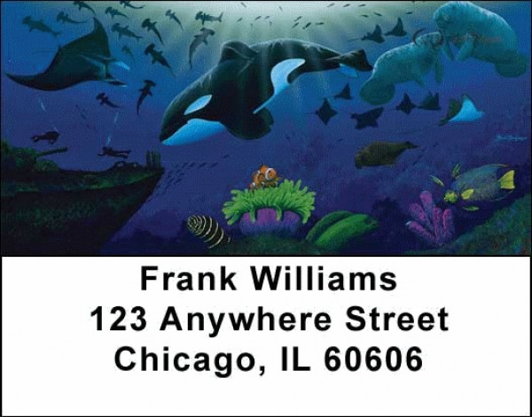 Whales and Lighthouse Address Labels by David Dunleavy