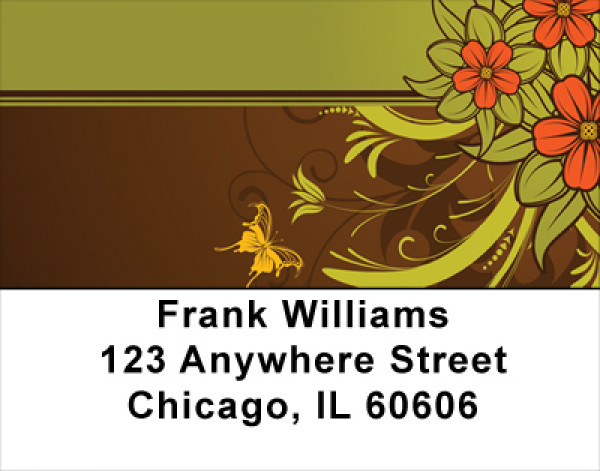 Chocolate Floral Stripes Address Labels