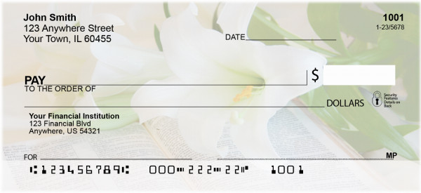 Lily Bouquet On Holy Bible Personal Checks