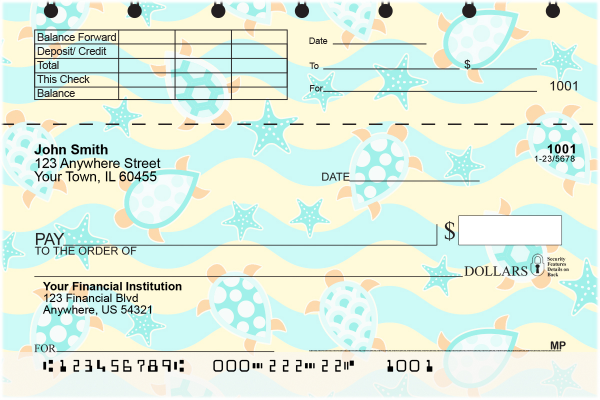 Colorful Sea Turtles Top Stub Checks