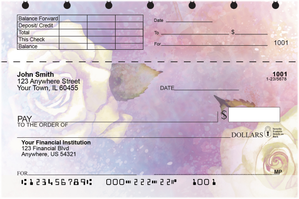 Watercolor Flowers Top Stub Checks