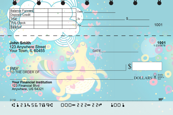 Cartoon Unicorns Top Stub Checks