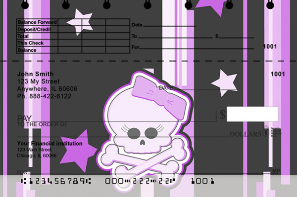 Girly Skulls Top Stub Personal Checks
