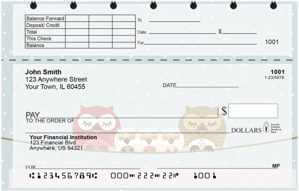 Owls Top Stub  Personal Checks