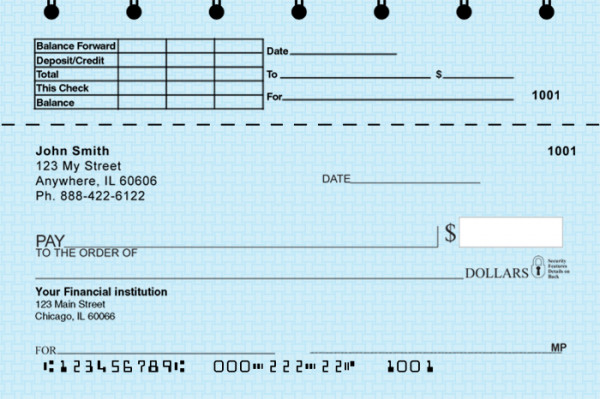 Blue Safety Top Stub Personal Checks