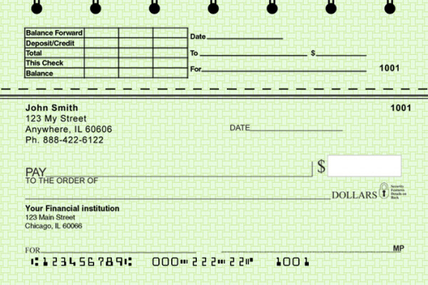 Green Safety Top Stub Personal Checks