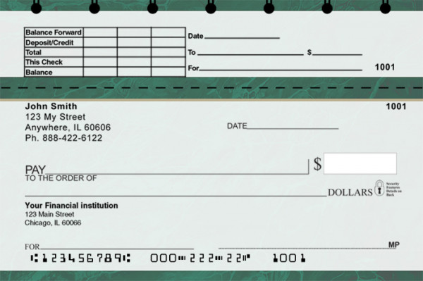 Green Marble Top Stub Checks