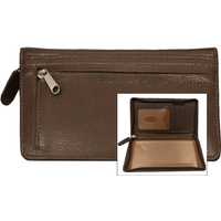 Brown Zippered Leather Checkbook Organizer
