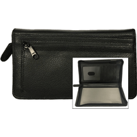 Black Zippered Leather Checkbook Organizer