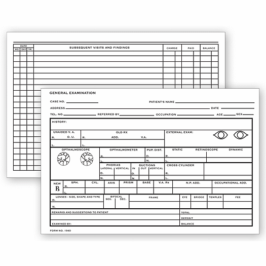 Optometry Record Card, Two - Sided, 4  x 6