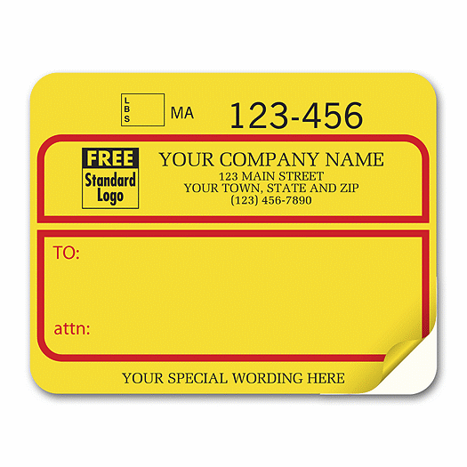 Jumbo Shipping Labels w/ UPS #, Padded, Yellow w/ Red