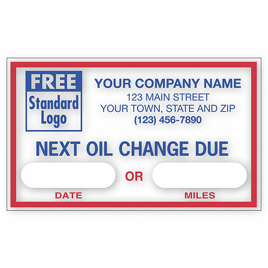 Static Cling Windshield Labels,  Next Oil Change Due