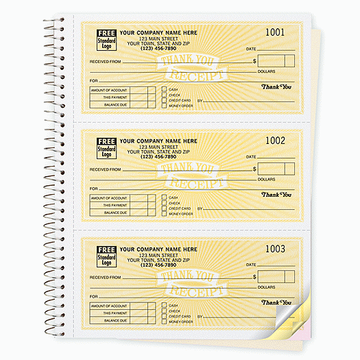 Cash Receipt Books, Classic Design, 3 To Page