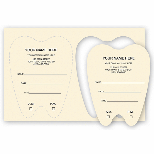 Die-Cut Tooth Shaped Dental Appointment Card, Imprinted