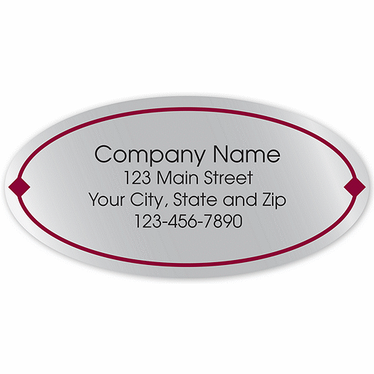 Oval Label on Silver Poly w/Red Border 2x1