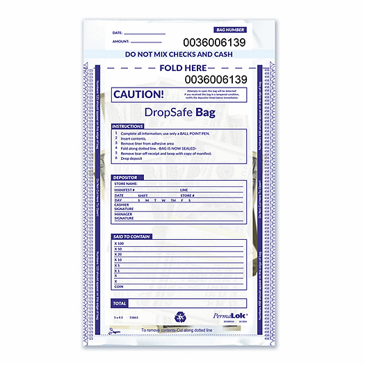 5 x 9 1/2  Drop Safe Style Deposit Bag, Clear